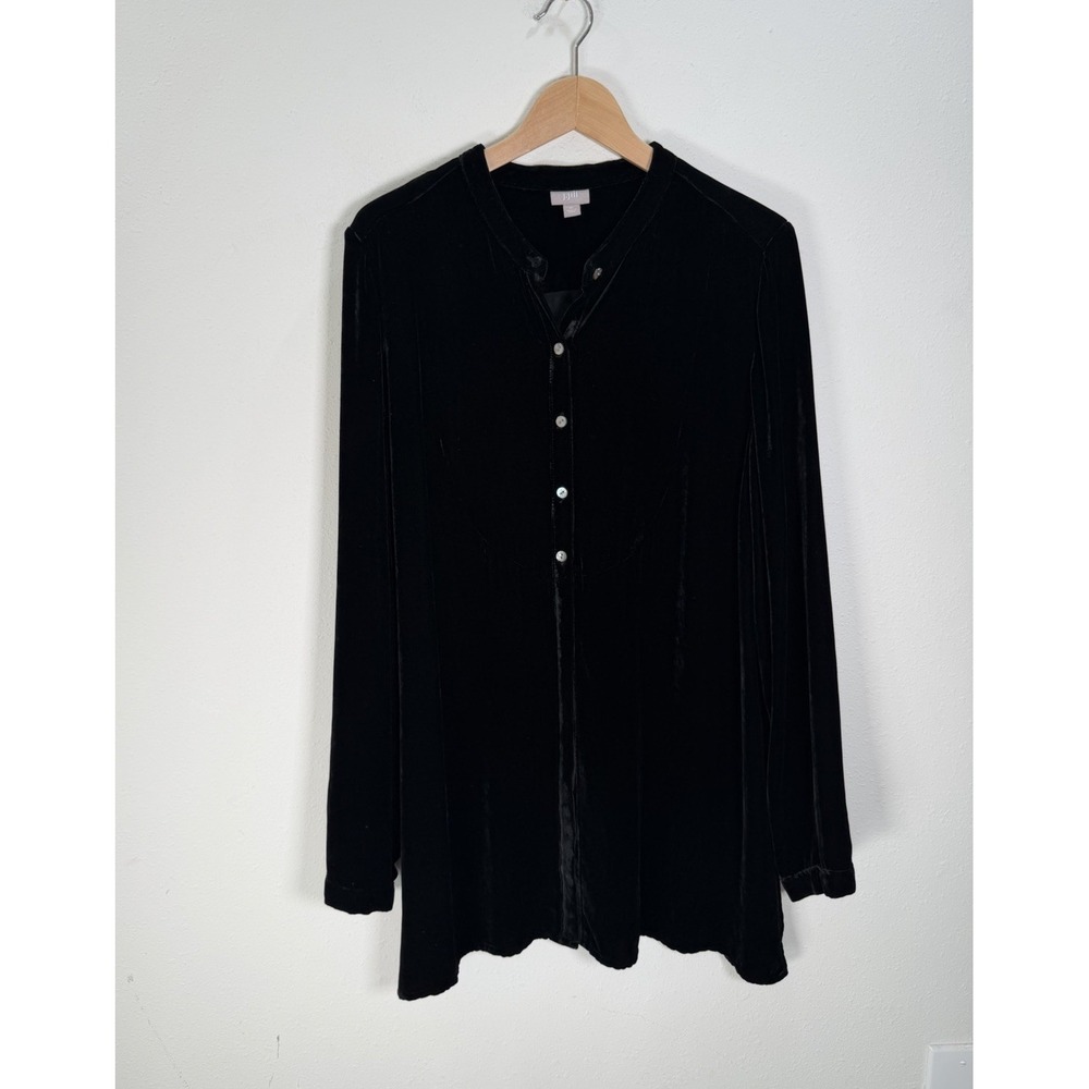 J Jill Black Velvet Tunic Top Shirt Womens Sz XL Long Sleeve Button Up Classic